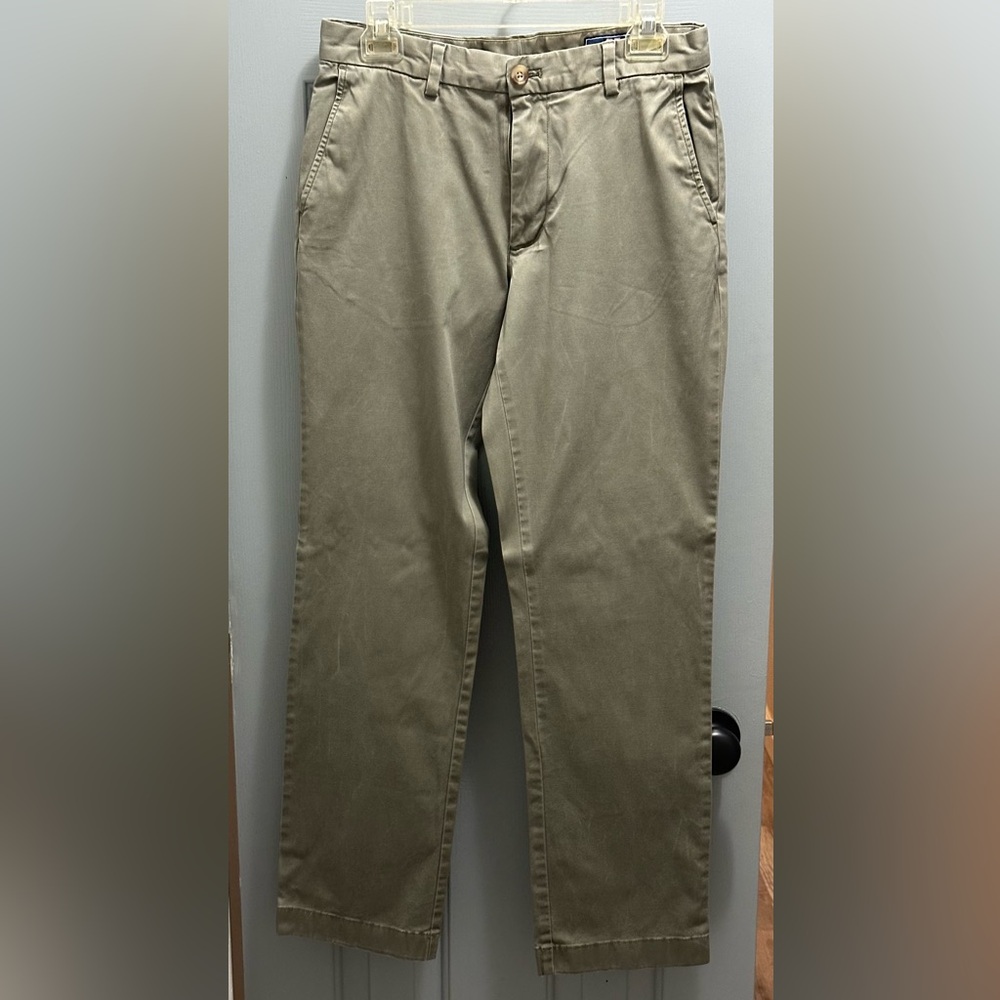 Vineyard Vines Mens Original Cotton Breaker Pants Size 30x32 in Green/Tan 1P1291